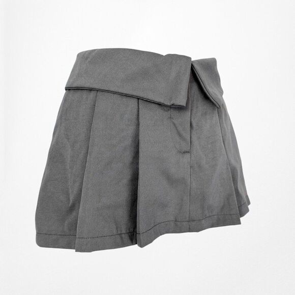 Gray Mid Rise Pleated Flared Skater Mini Skirt Skort Size S - Picture 5 of 6